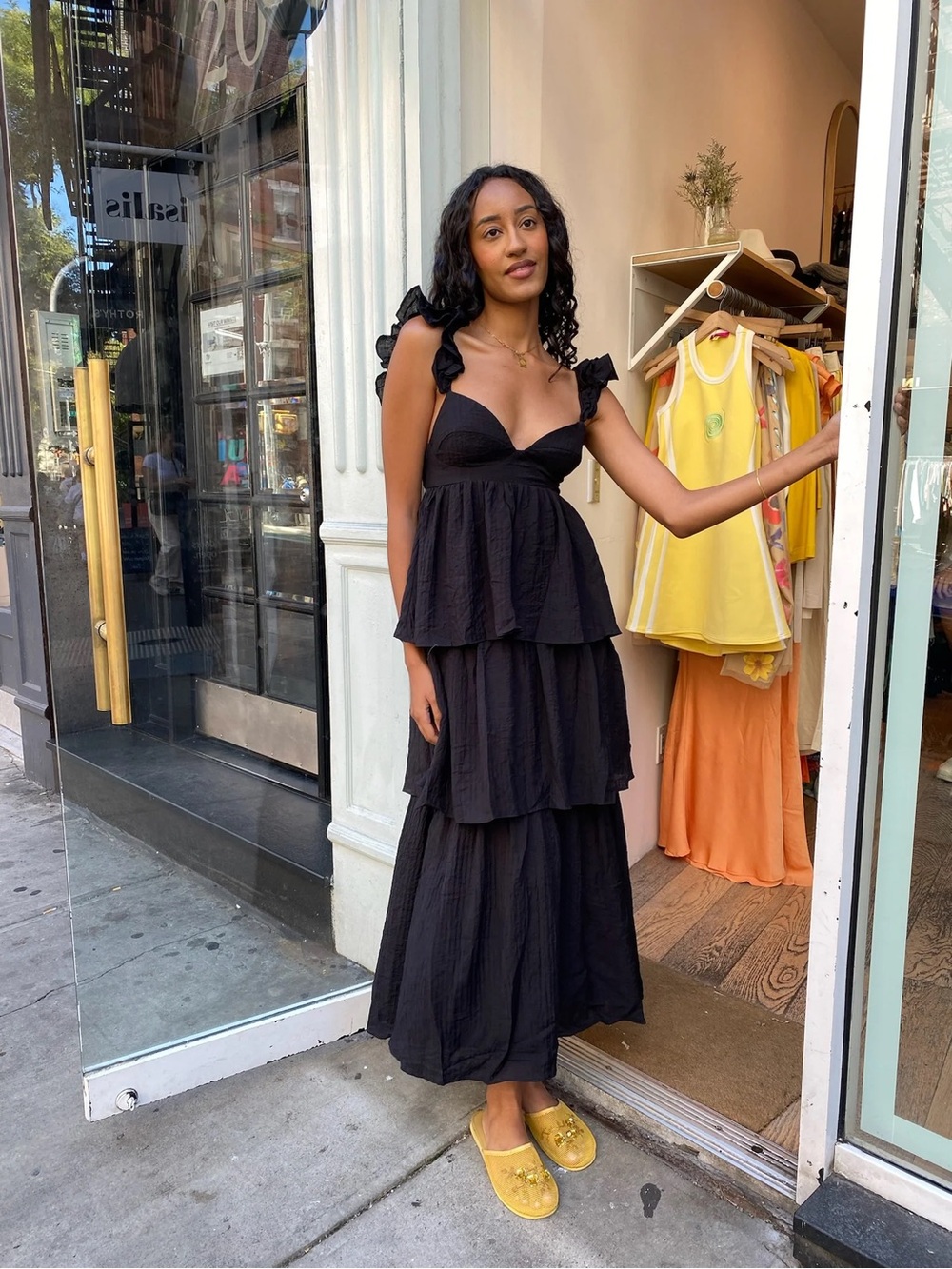 Olivaceous Black Ruffle Maxi